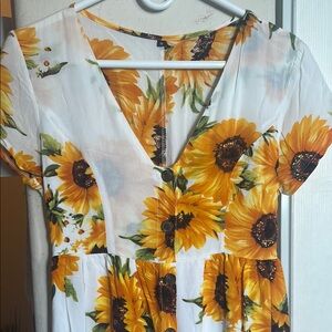 Sunflower Print V-Neck Dress